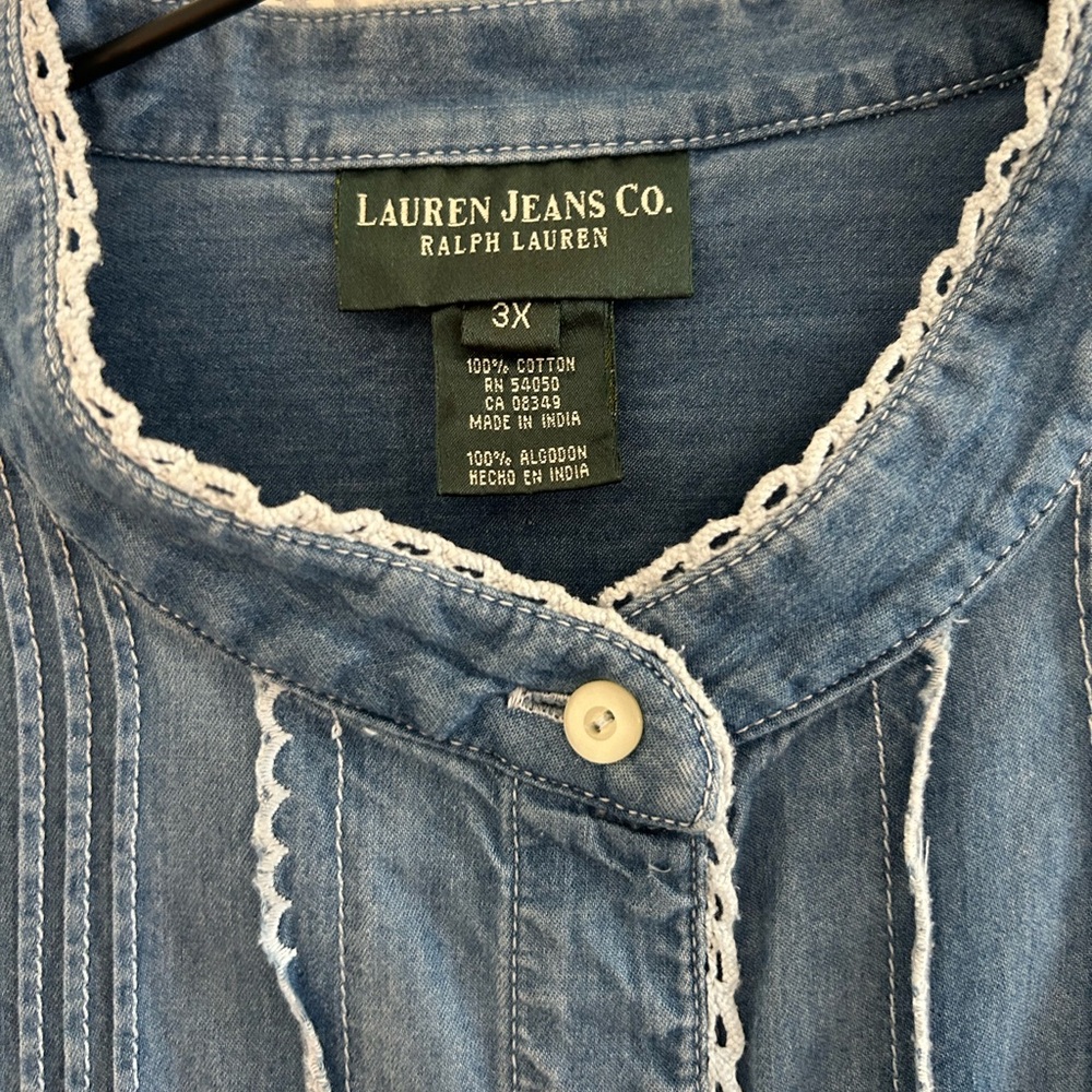 Vintage LAUREN Ralph Lauren Chambray Button Down 3x - Picture 4 of 5
